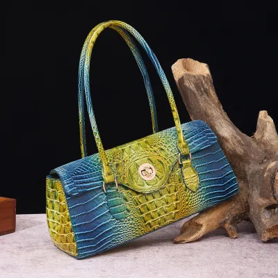Vintage Multicolor Crocodile Embossed PU Leather Baguette Underarm Bag Handbags