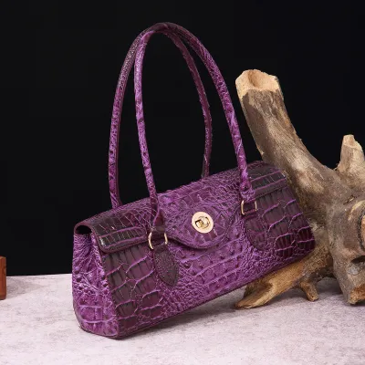 Vintage Multicolor Crocodile Embossed PU Leather Baguette Underarm Bag Handbags