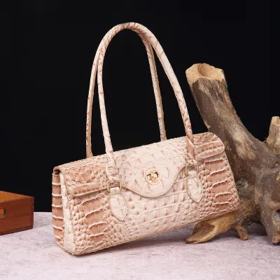 Vintage Multicolor Crocodile Embossed PU Leather Baguette Underarm Bag Handbags