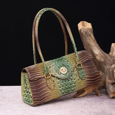 Vintage Multicolor Crocodile Embossed PU Leather Baguette Underarm Bag Handbags