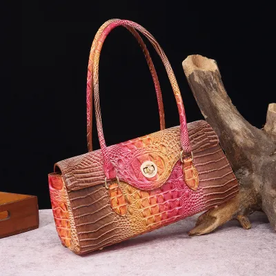 Vintage Multicolor Crocodile Embossed PU Leather Baguette Underarm Bag Handbags