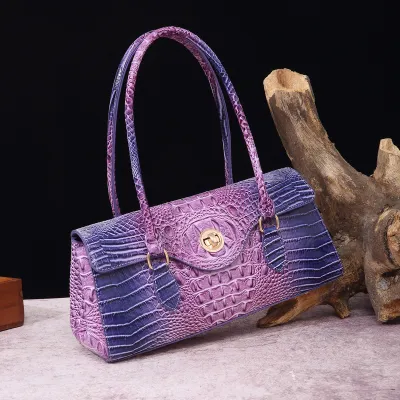 Vintage Multicolor Crocodile Embossed PU Leather Baguette Underarm Bag Handbags