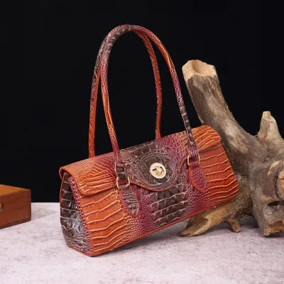 Vintage Multicolor Crocodile Embossed PU Leather Baguette Underarm Bag Handbags