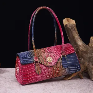 Vintage Multicolor Crocodile Embossed PU Leather Baguette Underarm Bag Handbags