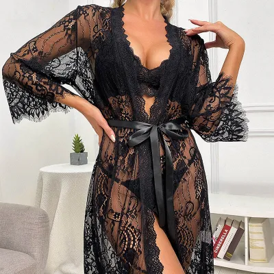 Women Fashion Sexy Mesh Lace Perspective Pajamas