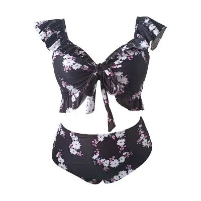 Women Sexy Plus Size Floral Print Strap Tankini Swimsuit Set