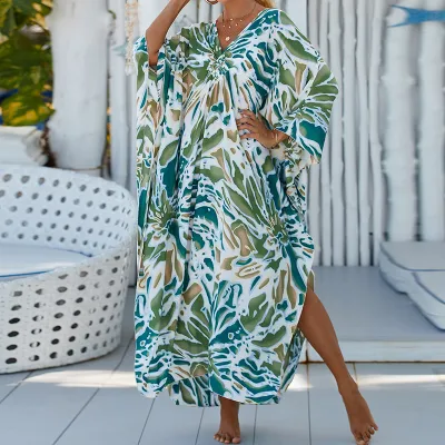 Summer Women Casual Printed Loose Bikini Sunscreen Cover-Ups