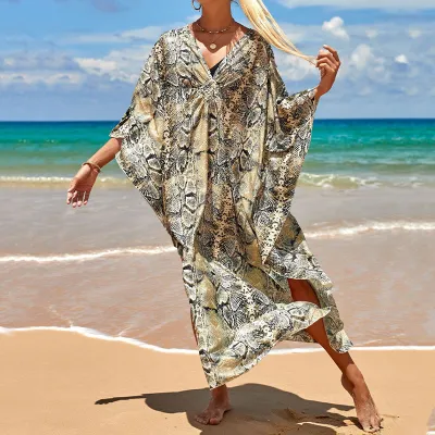 Summer Women Casual Printed Loose Bikini Sunscreen Cover-Ups