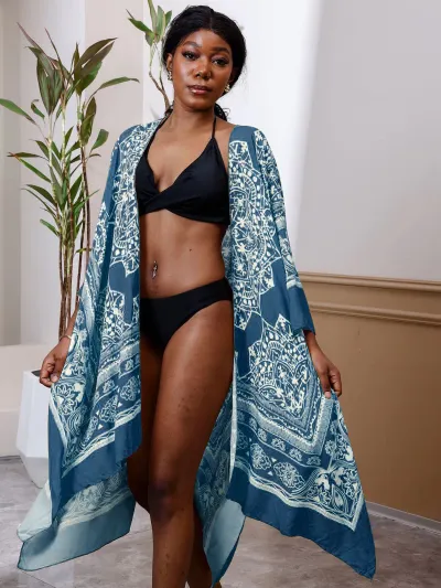 Women Fashion Sexy Print Vacation Beach Bikini Swimwear Cover-Ups