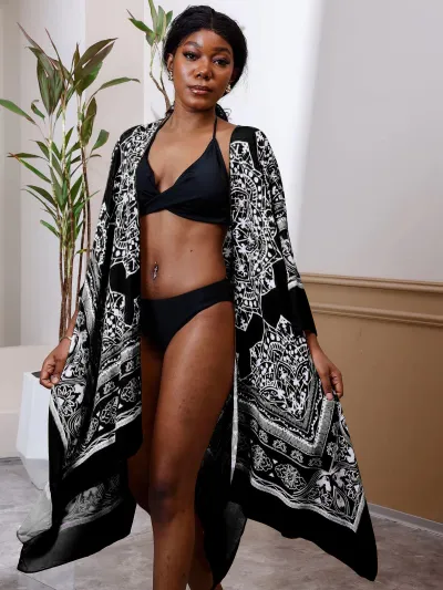 Women Fashion Sexy Print Vacation Beach Bikini Swimwear Cover-Ups