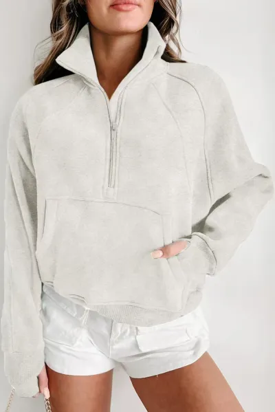 Autumn Women Fashion Solid Color Stand Collar Half Zipper Long Sleeve Pullover Sweatshirt