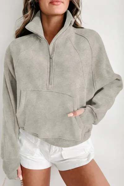 Autumn Women Fashion Solid Color Stand Collar Half Zipper Long Sleeve Pullover Sweatshirt