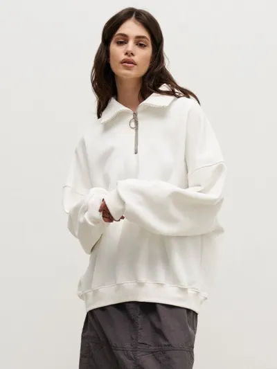 Autumn Winter Women Casual Lapel Zipper Pullover Sweatshirt