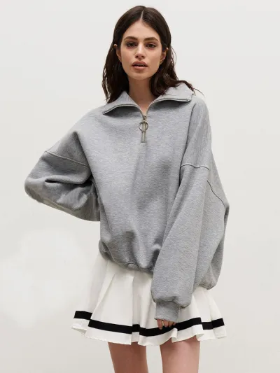 Autumn Winter Women Casual Lapel Zipper Pullover Sweatshirt