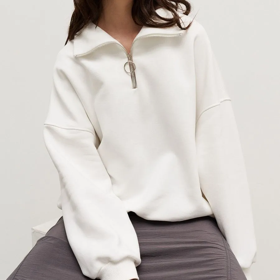 Autumn Winter Women Casual Lapel Zipper Pullover Sweatshirt