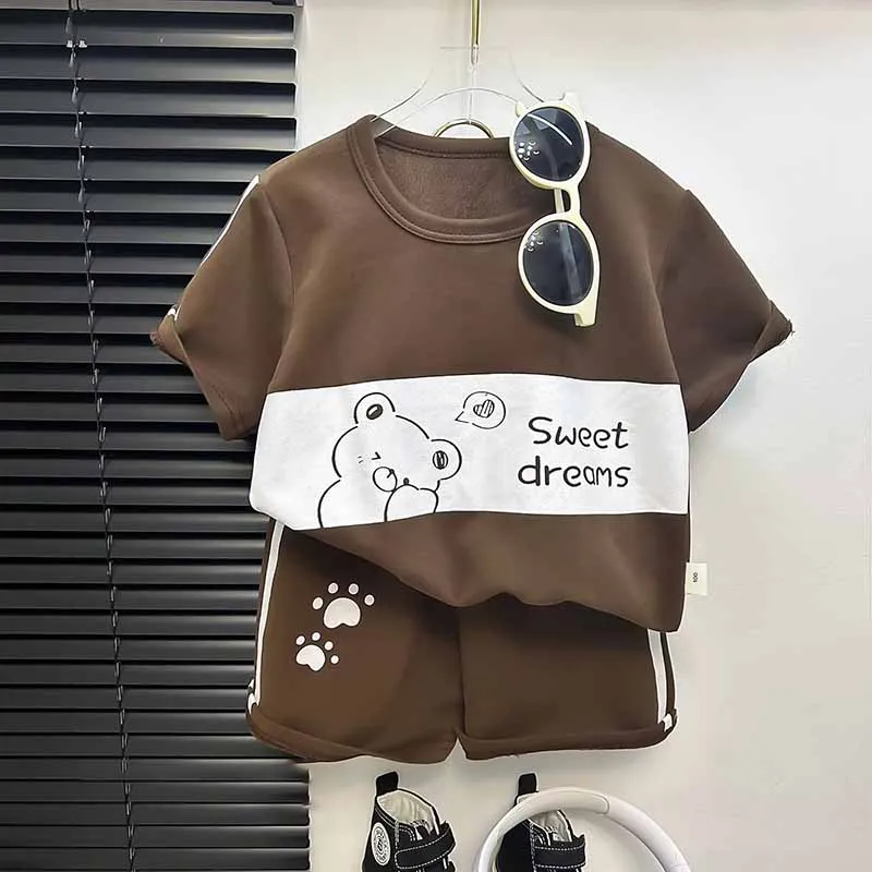 Kids Toddler Boys Casual Sports Cartoon Alphabet Print Short Sleeve T-Shirt and Shorts Two-Piece Set