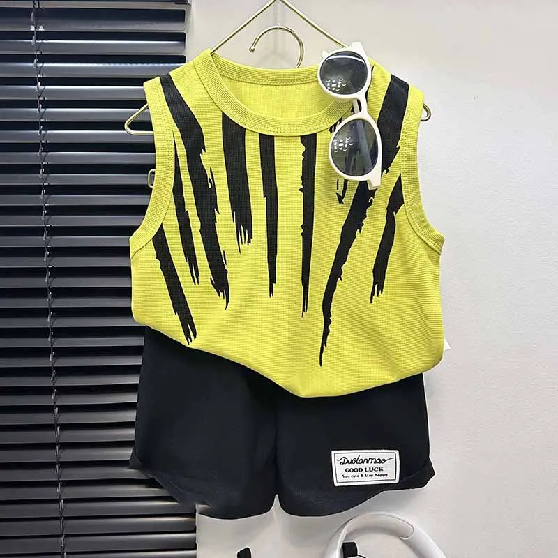 Kids Toddler Boys Summer Casual Stripe Print Sleeveless Tank Top Shorts Set