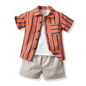 Kids Toddler Boys Fashion Casual Plaid Print T-Shirt Short Sleeve Lapel Shirt Shorts Three-Piece Set