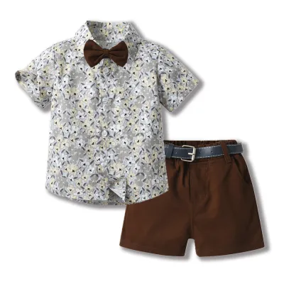 Kids Toddler Boys Casual Party Tiny Flower Print Short Sleeve Lapel Shirt and Shorts Sets