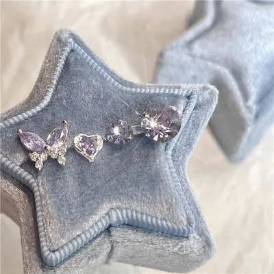 Women Fashion Super Flash Purple Butterfly Heart-Shaped Earrings