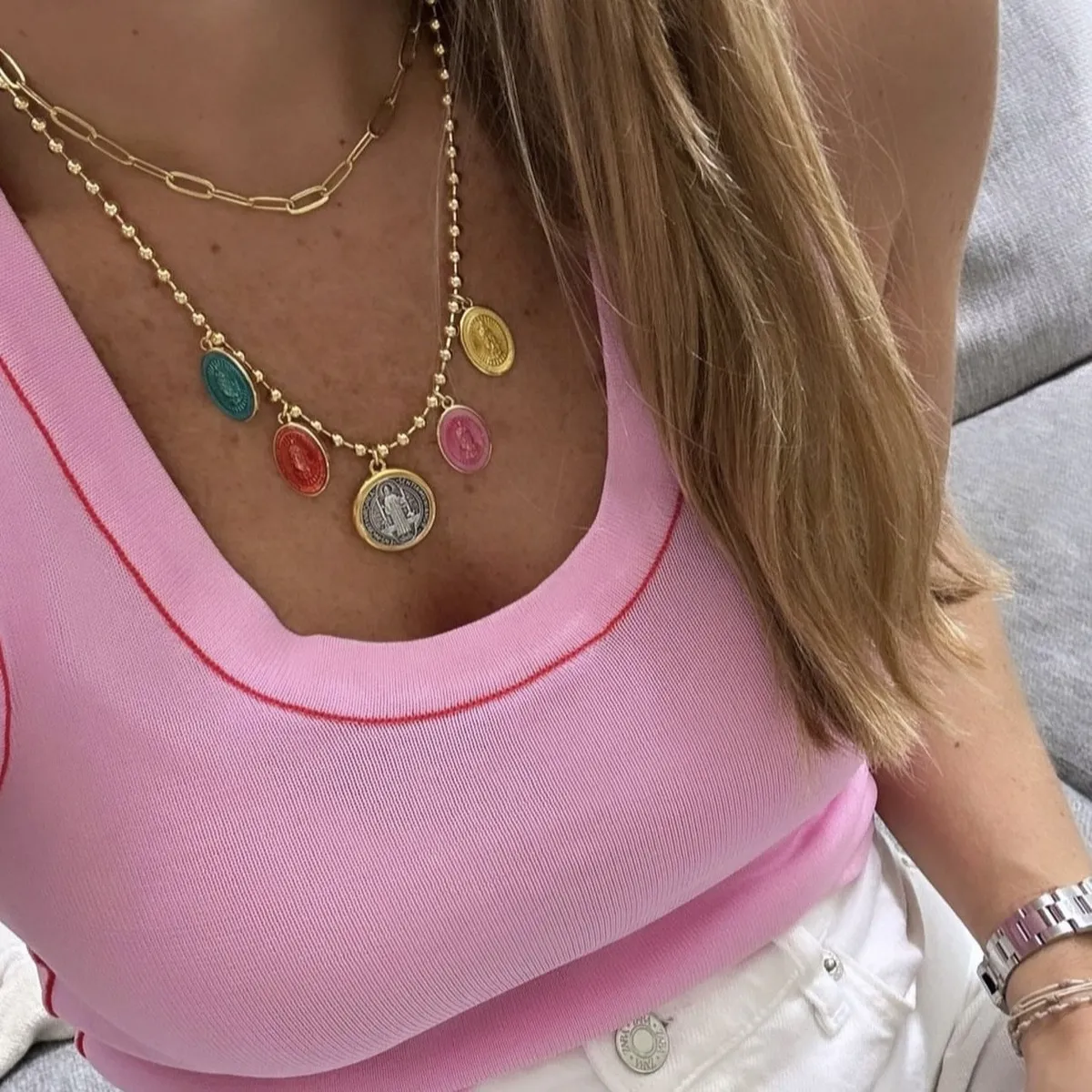 Women Simple Vintage Round Copper Madonna Pendant Necklace Ball Chain