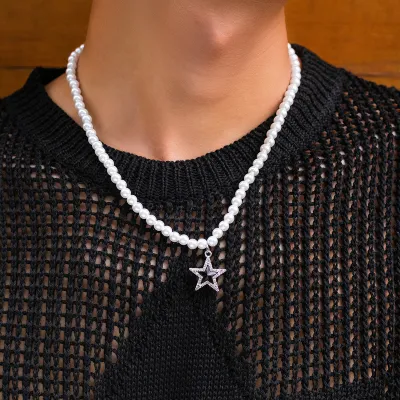 Men Fashion Casual Hip Hop Star Pearl Necklace