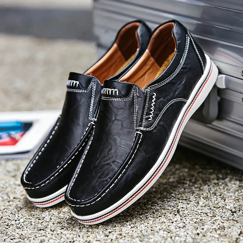 Men Fashion Casual Leather Loafers Low Top Bean Shoes