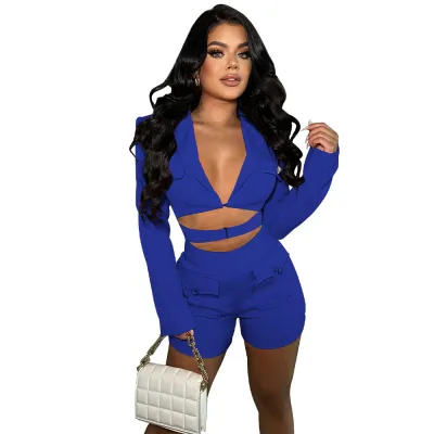 Women Fashion Casual Deep V Hollow Long Sleeve Rompers