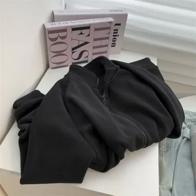 Autumn Winter Women Fashion Thickened Fleece-Lined Collar Zipper Long Sleeve Sweatshirt