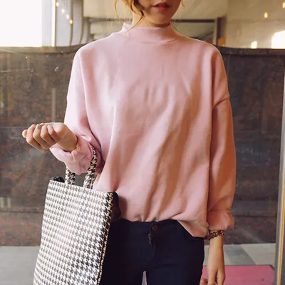 Autumn Winter Women Fashion Thickened Fleece-Lined Crewneck Long Sleeve Blank Sweatshirt