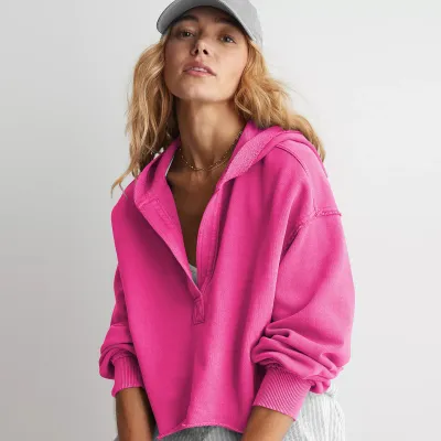 Autumn Winter Women Fashionable Loose Lapel Long Sleeve Hoodies