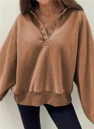 Autumn Winter Women Casual Solid Color Lantern Sleeve Pullover Hoodies