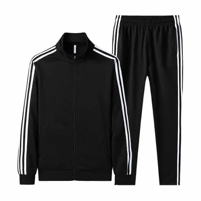 Men Autumn Fashion Leisure Sports Stripe Plus Size Long Sleeve Cardigan Sweatshirts Trousers Sets
