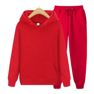 Men Autumn Winter Fleeced Sports Leisure Solid Color Long Sleeve Hoodies Trousers Sets