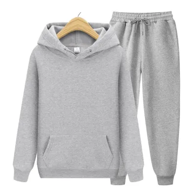 Men Autumn Winter Fleeced Sports Leisure Solid Color Long Sleeve Hoodies Trousers Sets