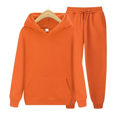 Men Autumn Winter Fleeced Sports Leisure Solid Color Long Sleeve Hoodies Trousers Sets