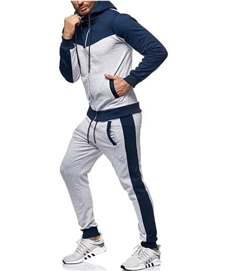 Men Fashion Sports Color Matching Long Sleeve Hoodies Trousers Sets Autumn Winter