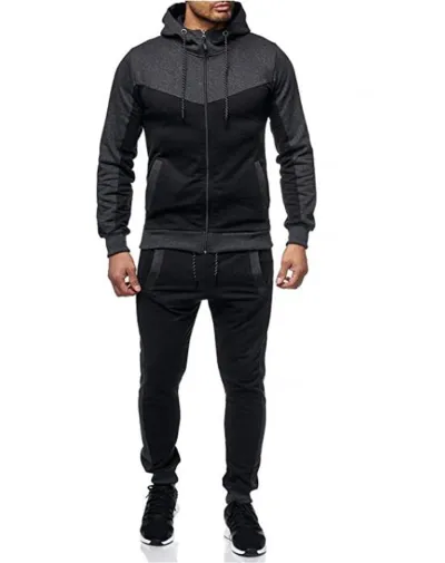 Men Fashion Sports Color Matching Long Sleeve Hoodies Trousers Sets Autumn Winter