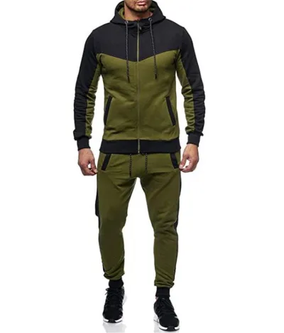Men Fashion Sports Color Matching Long Sleeve Hoodies Trousers Sets Autumn Winter