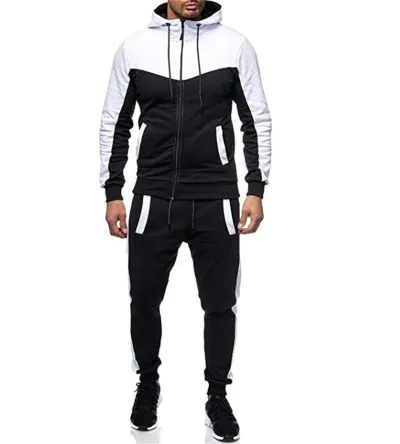 Men Fashion Sports Color Matching Long Sleeve Hoodies Trousers Sets Autumn Winter