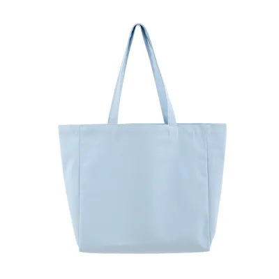 Solid Color Large Capacity Zipper Canvas Tote Bag with Bottom and Side