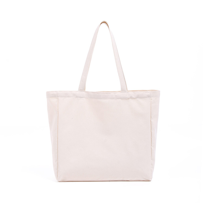 Wholesale Solid Color Large Capacity Zipper Canvas Tote Bag