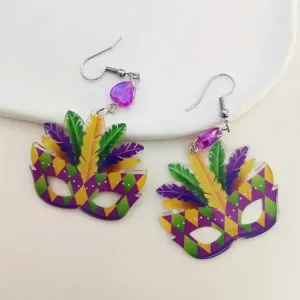 Mardi Gras Mask Pendant Acrylic Earrings Party Festivals