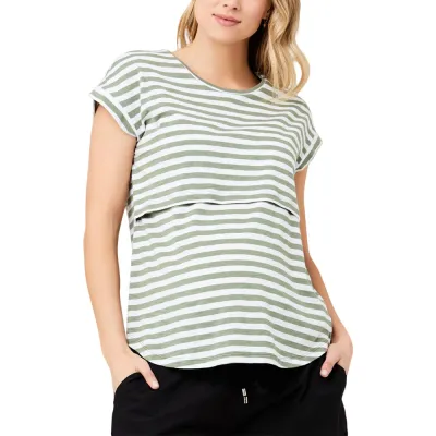 Summer Pregnant Women Casual Stripe Printed Short-Sleeved Breastfeeding T-Shirt