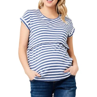 Summer Pregnant Women Casual Stripe Printed Short-Sleeved Breastfeeding T-Shirt