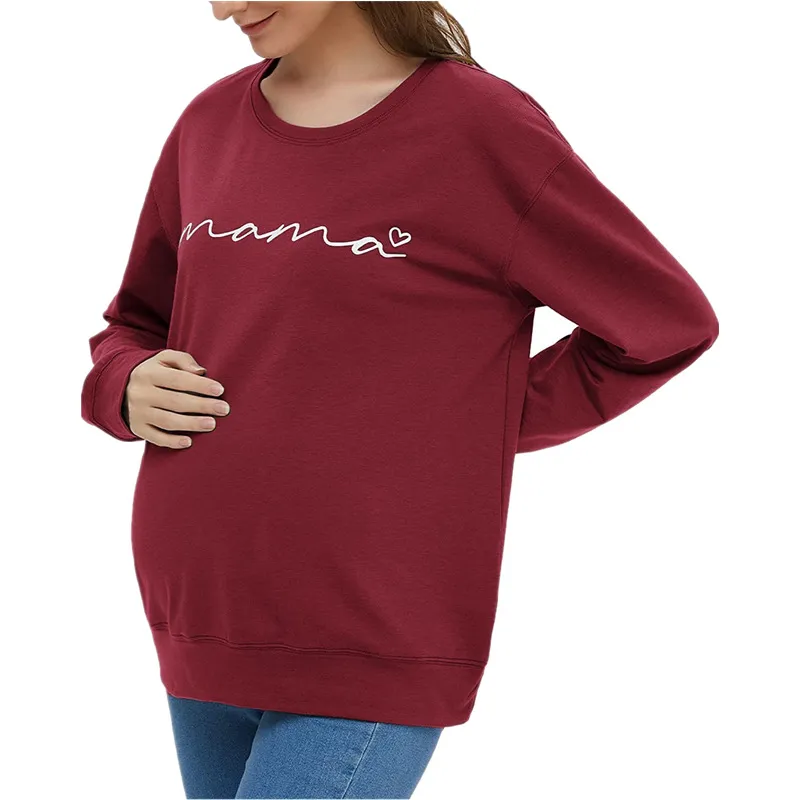 Pregnant Women Casual Cotton Long Sleeve Crewneck Sweatshirt with Letter Print