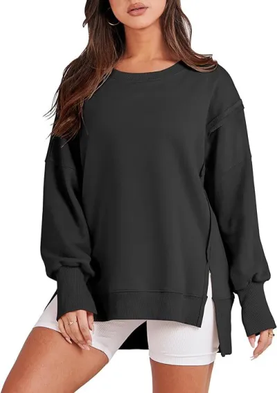 Women Casual Solid Color Crewneck Long Sleeve Pullover Sweatshirt