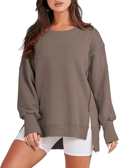 Women Casual Solid Color Crewneck Long Sleeve Pullover Sweatshirt