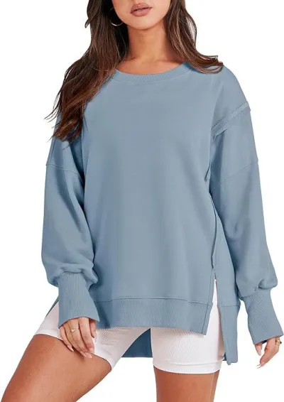 Women Casual Solid Color Crewneck Long Sleeve Pullover Sweatshirt