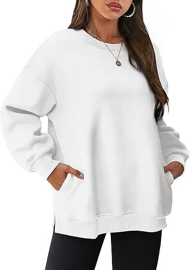 Women Casual Solid Color Round Neck Long Sleeve Cotton Blend Pullover Sweatshirt